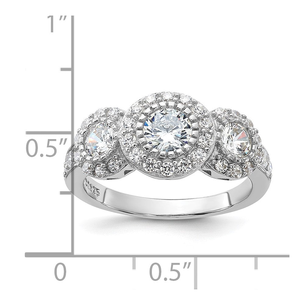 Sterling Silver Rhodium-plated CZ 3-stone Ring