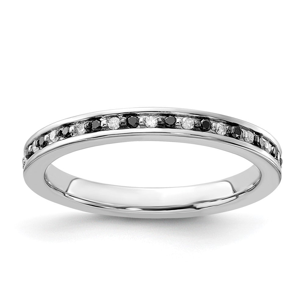 Sterling Silver Rhodium Plated Black & White Diamond Stackable Ring