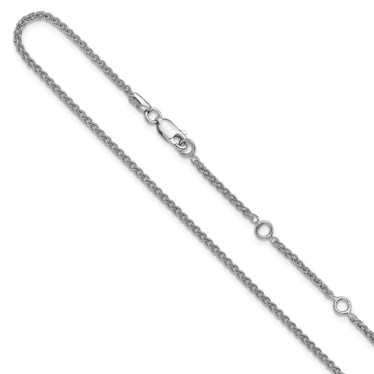 Sterling Silver Rh-plated 1.9mm Spiga 1in+1in Adjustable Chain