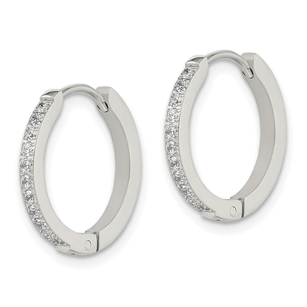 Stainless Steel Polished with Preciosa Crystal 2mm Hinged Hoop Earrings