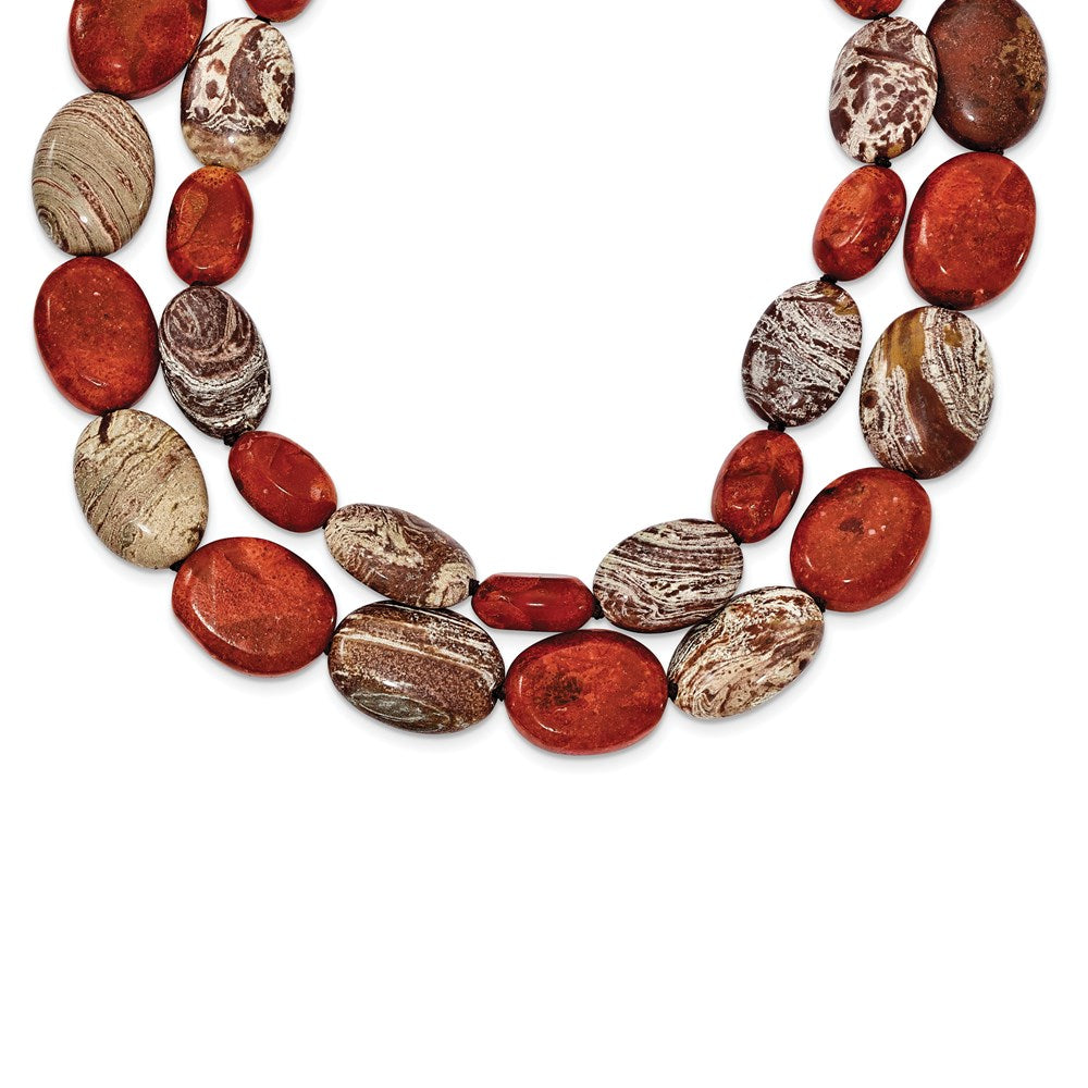 Sterling Silver Carnelian/Reconstituted Coral/Red Zebra Jasper Necklace 26 Inches