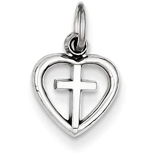 14k White Gold Cross in Heart Charm