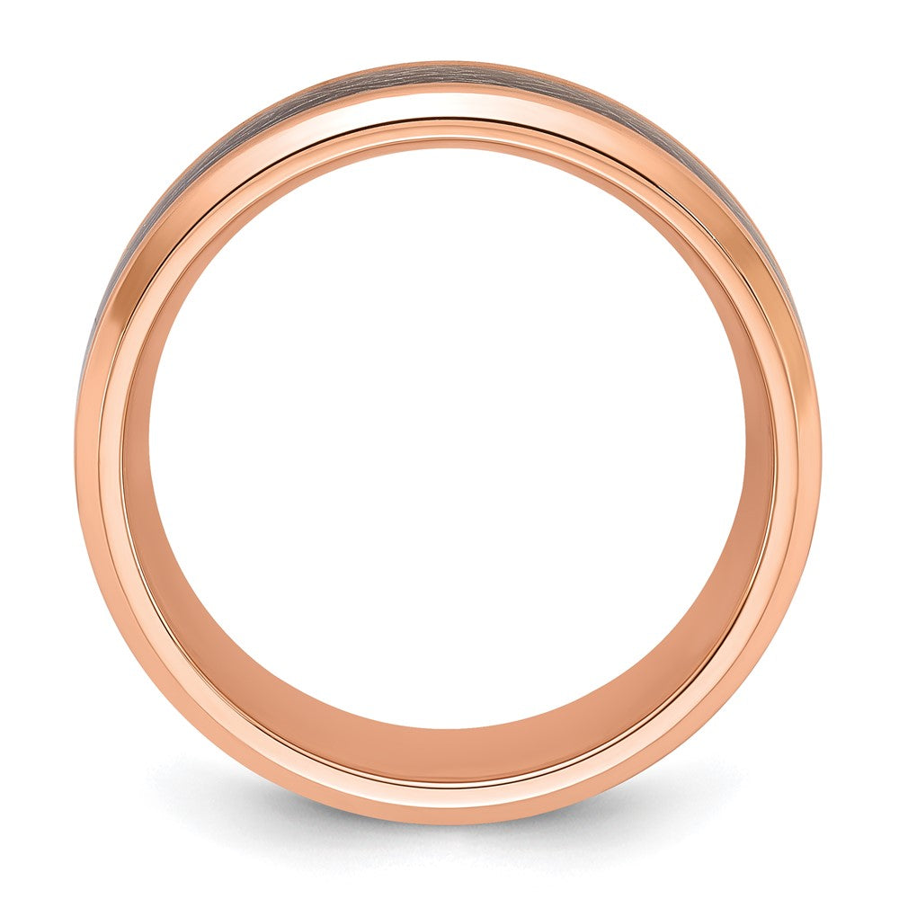Chisel Stainless Steel Polished Rose IP-plated Synthetic Leather Inlay in Clear Epoxy 8mm Band Size - 11