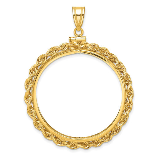 Wideband Distinguished Coin Jewelry 10k Polished Rope 39.5mm x 1.1mm Screw Top Coin Bezel Pendant