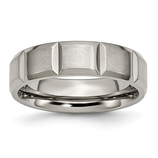 Titanium Satin and Polished 6mm Grooved Band Size - 12