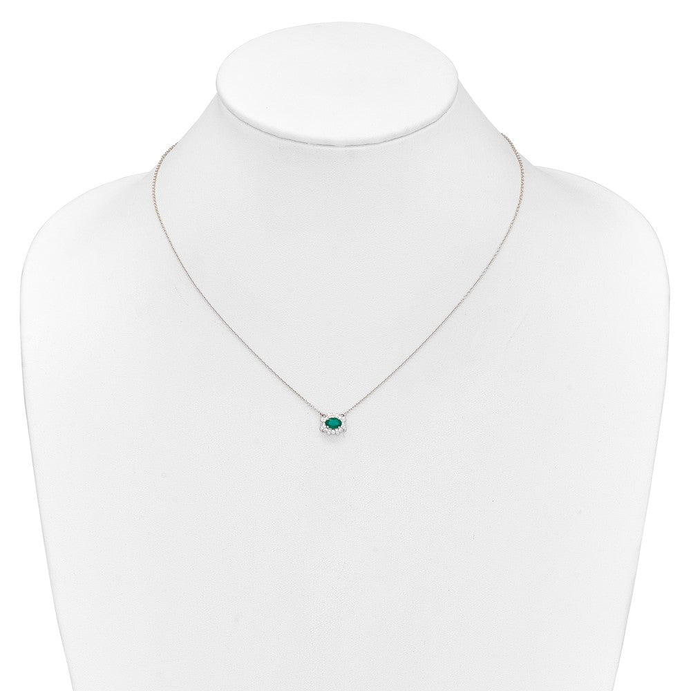 14k White Gold Diamond and Oval Emerald 18 inch Necklace