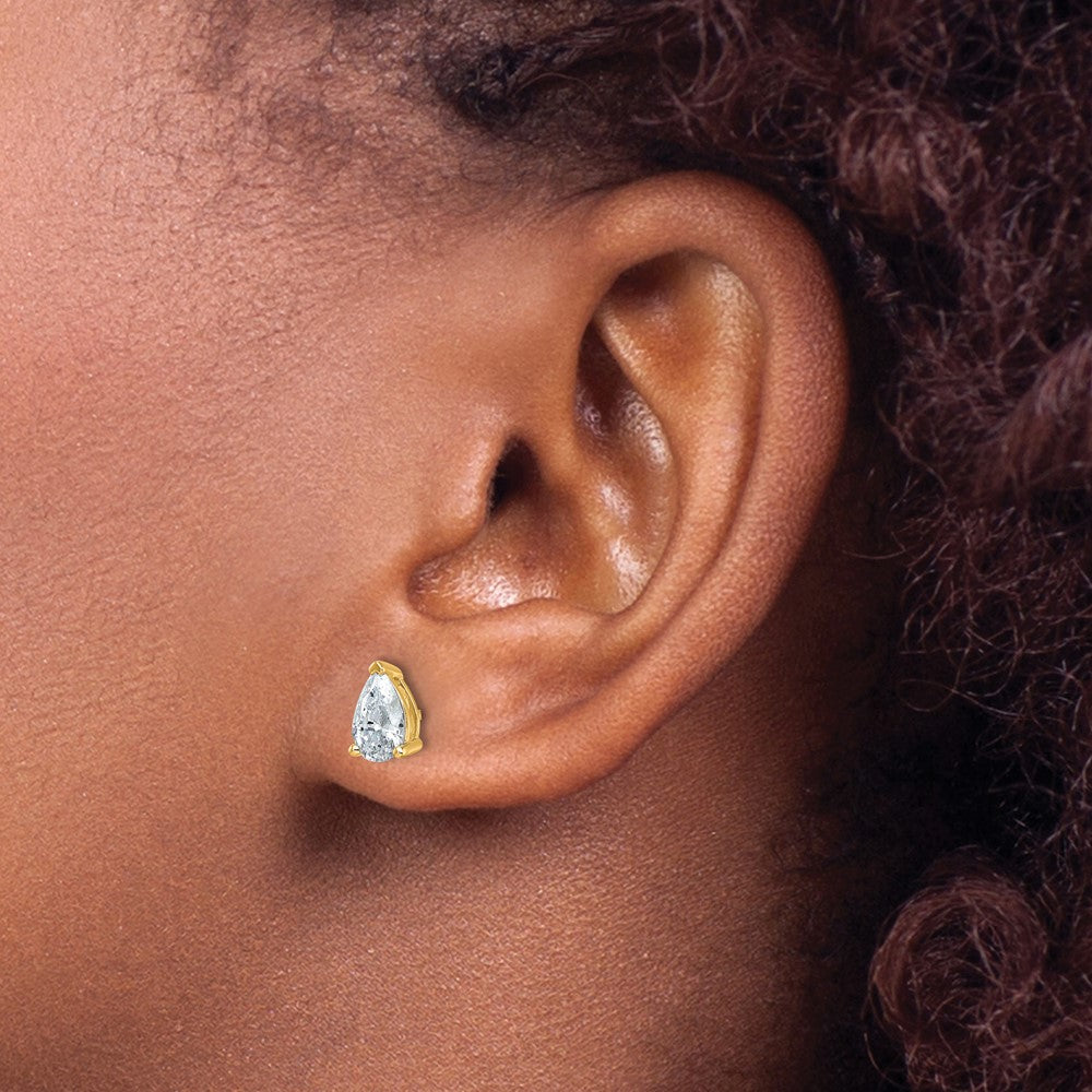 14k Yellow Gold 1 1/2 ctw Lab Grown Diamond VS/SI+ G+ Pear 4 Prong Heavy Wt. Stud Earrings