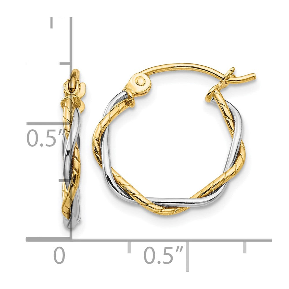 10k Two-tone Polished 1.8mm Twisted Hoop Earrings