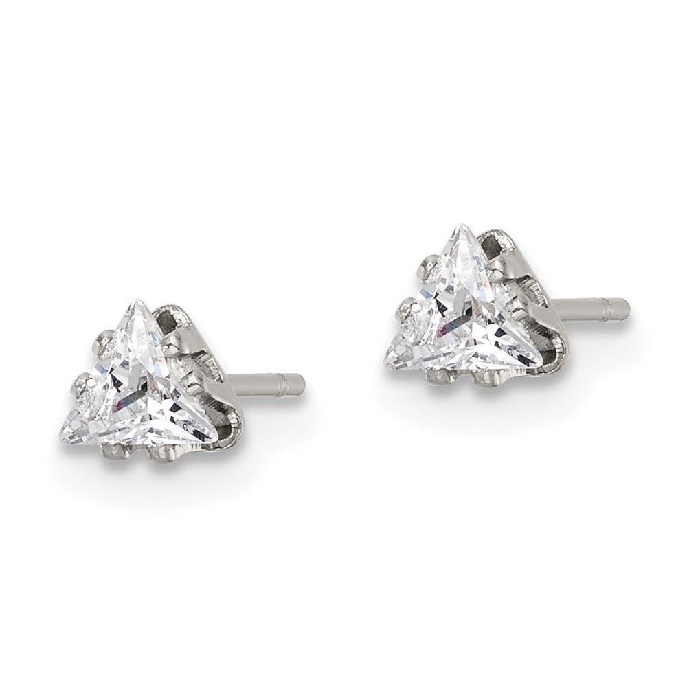Stainless Steel Polished 4mm Triangle CZ Stud Post Earrings