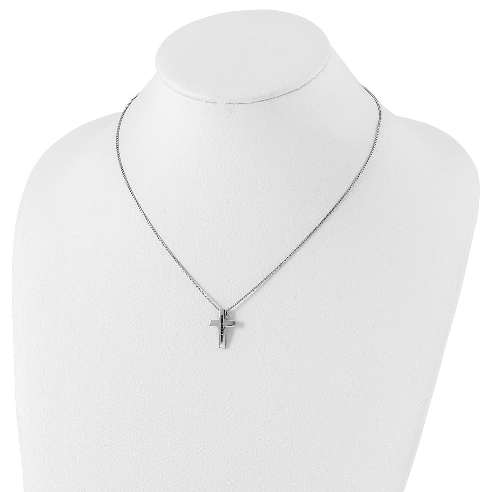 White Ice Sterling Silver Rhodium-plated 18 Inch Black Diamond Cross Necklace with 2 Inch Extender 18 Inches