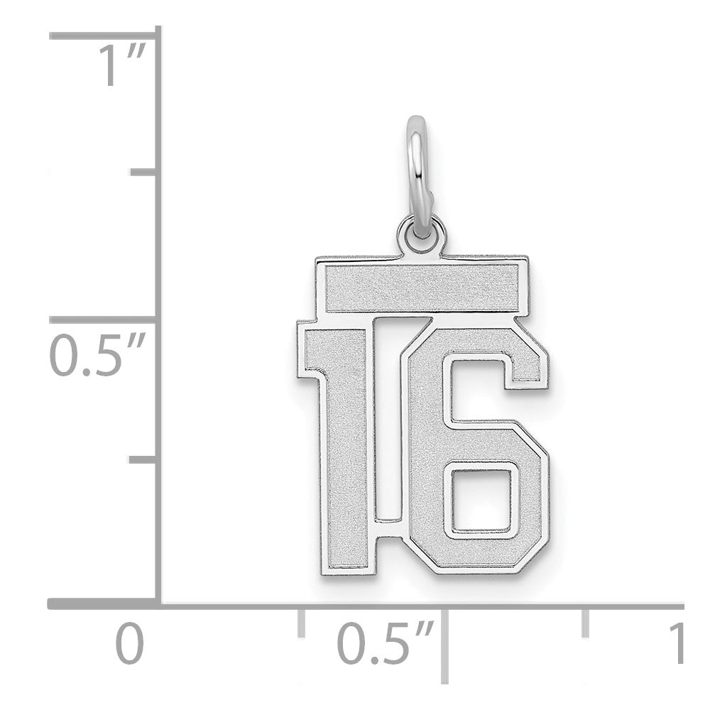 Sterling Silver/Rhodium-plated Satin Number 16 Charm