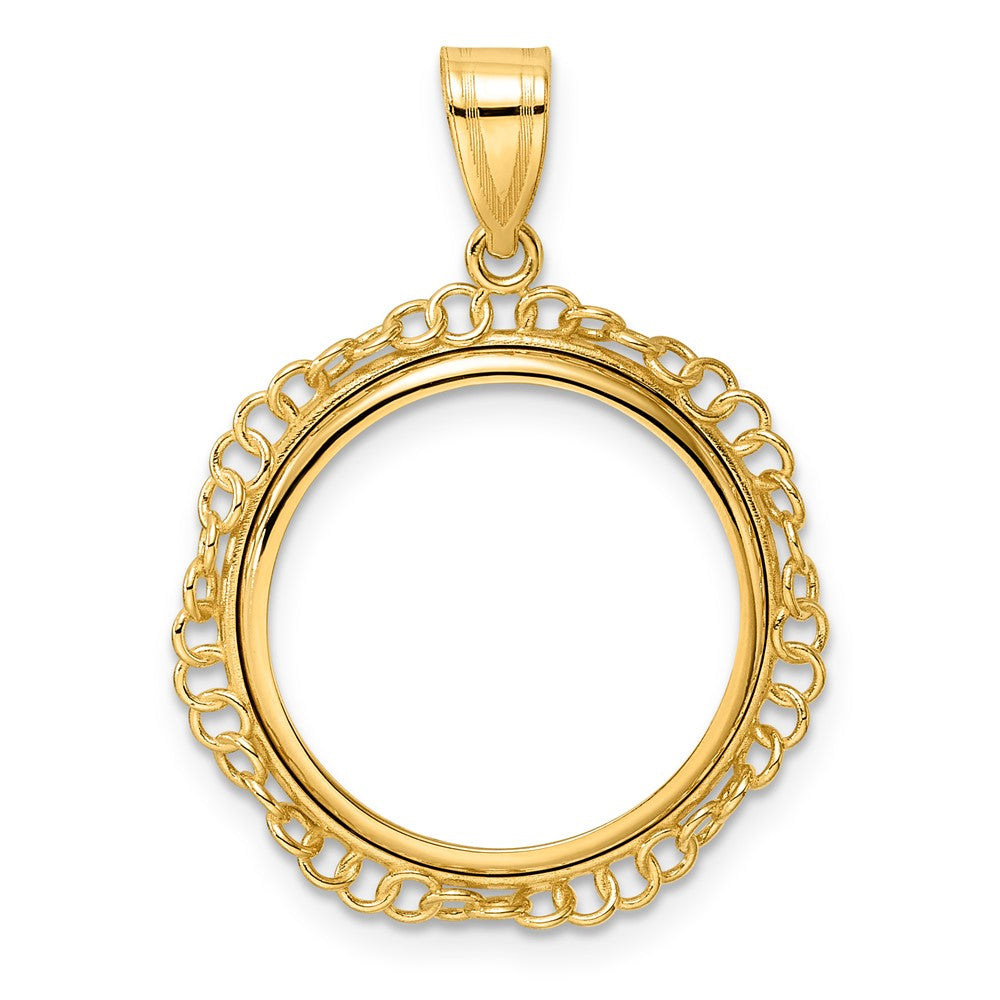 14k Polished Twisted Ring with 18.0mm Prong Coin Bezel Pendant