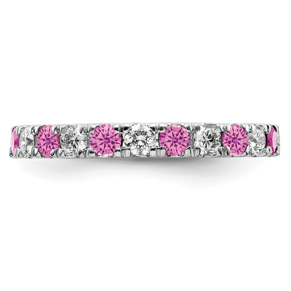 14k White Gold 3/4 carat Lab Grown Diamond VS/SI+ G+ and Lab Created Pink Sapphire Size 4.5 Eternity Band