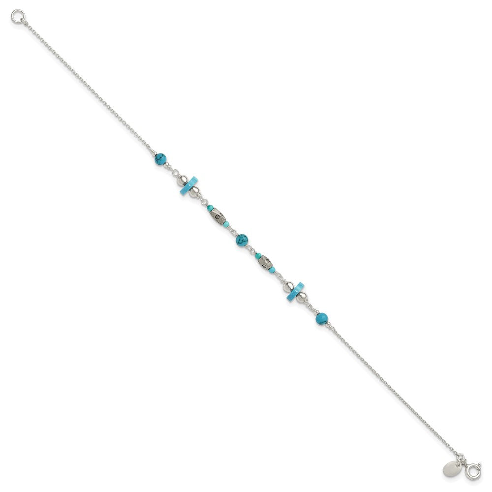 Sterling Silver Antiqued Turquoise Beaded Anklet 9 inches