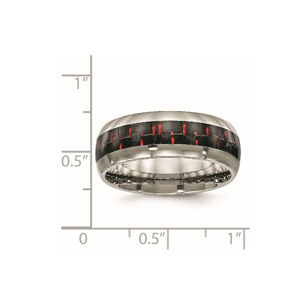 Titanium Polished with Black/Red Carbon Fiber Inlay 8mm Ring Size - 12.5