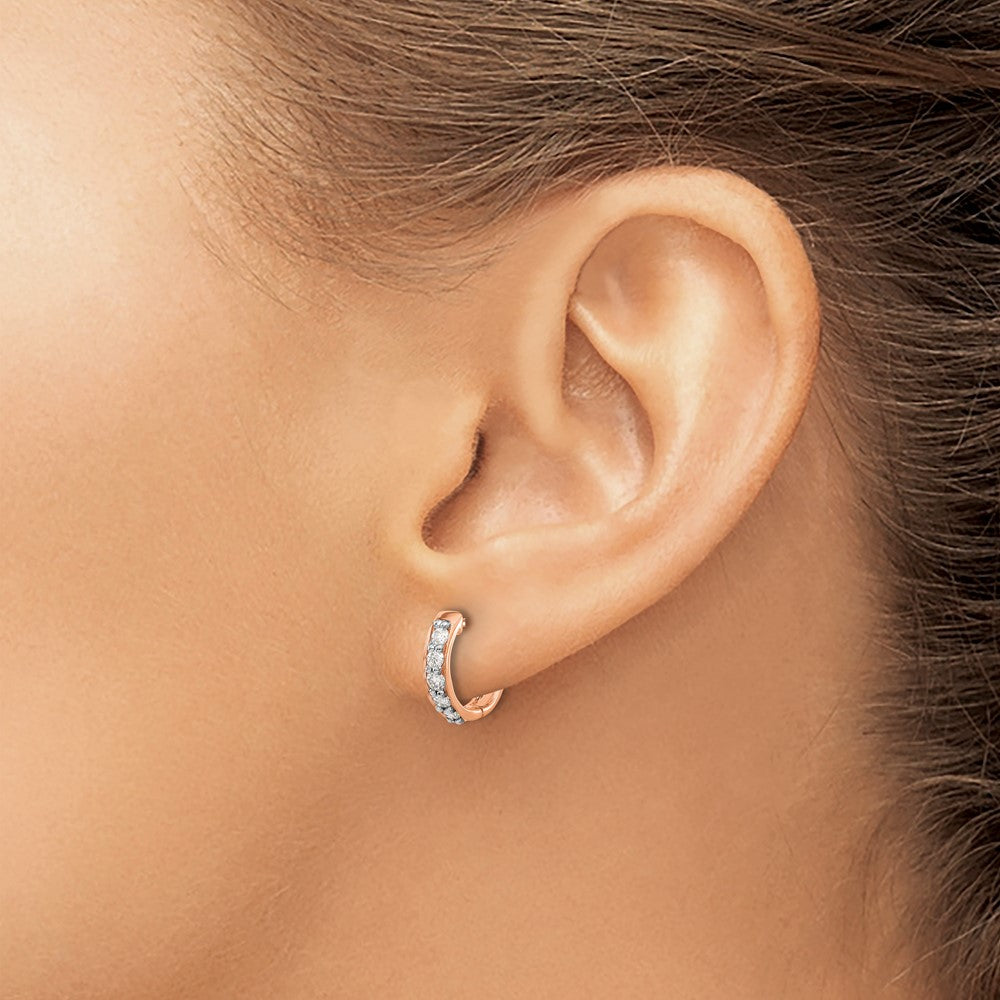 14K Rose Gold Diamond Hinged Hoop Earrings