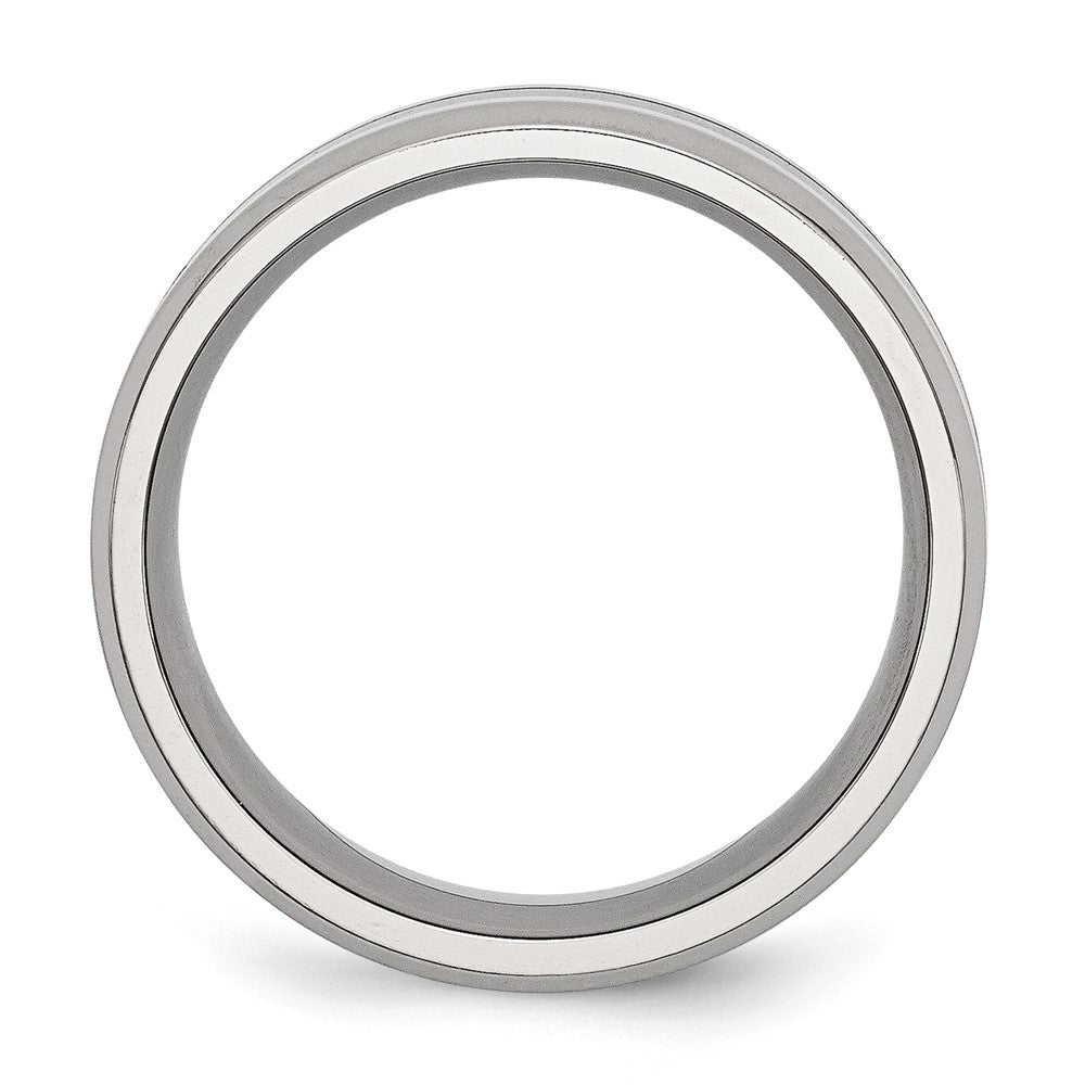 Stainless Steel Polished Black Enamel 8mm Beveled Edge Band Size - 13.5
