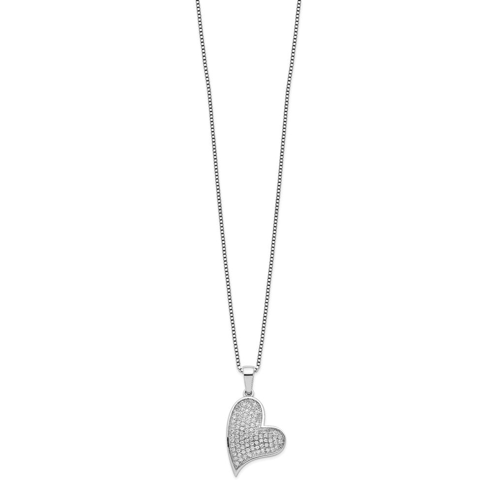 Brilliant Embers Sterling Silver Rhodium-plated 84 Stone 18 inch Micro Pav‚ CZ Heart Necklace with 2 Inch Extender 18 Inches