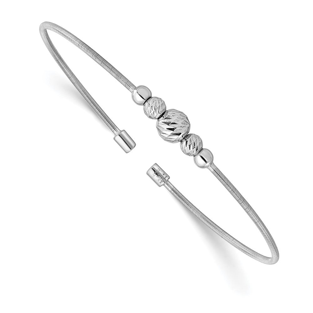 Sterling Silver Rhodium-plated D/C Beaded Cuff Bangle