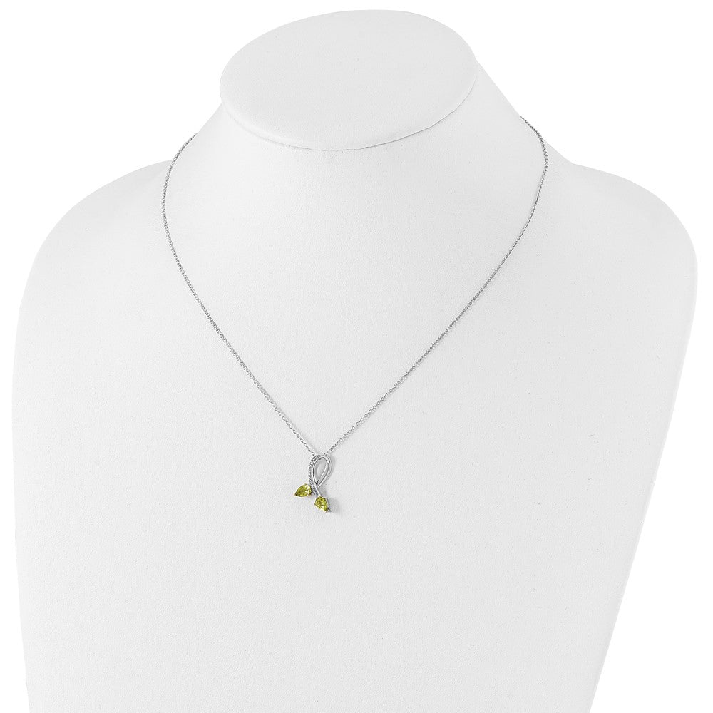 Brilliant Gemstones Sterling Silver with 14K Accent Rhodium-plated Peridot and Diamond 18 Inch Necklace with 2 Inch Extender 18 Inches