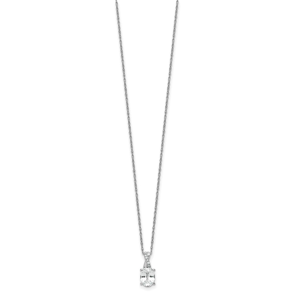 Sterling Silver 8x6 Oval Cr. White Sapph & Diamond Pendant w/Chain