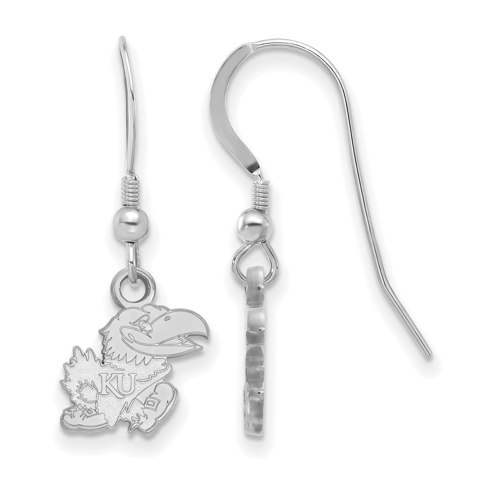 Sterling Silver Rhodium-plated LogoArt University of Kansas Jayhawk Extra Small Dangle Wire Earrings QSS069UKS