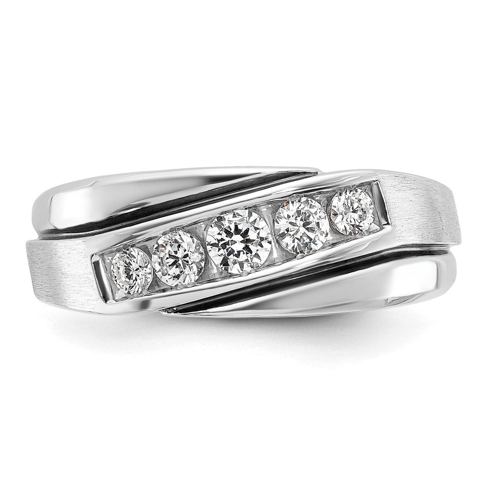IBGoodman 14k White Gold with Black Rhodium 1/2 carat Lab Grown Diamond VS/SI+ G+ Complete Polished Satin and Grooved Men's Ring