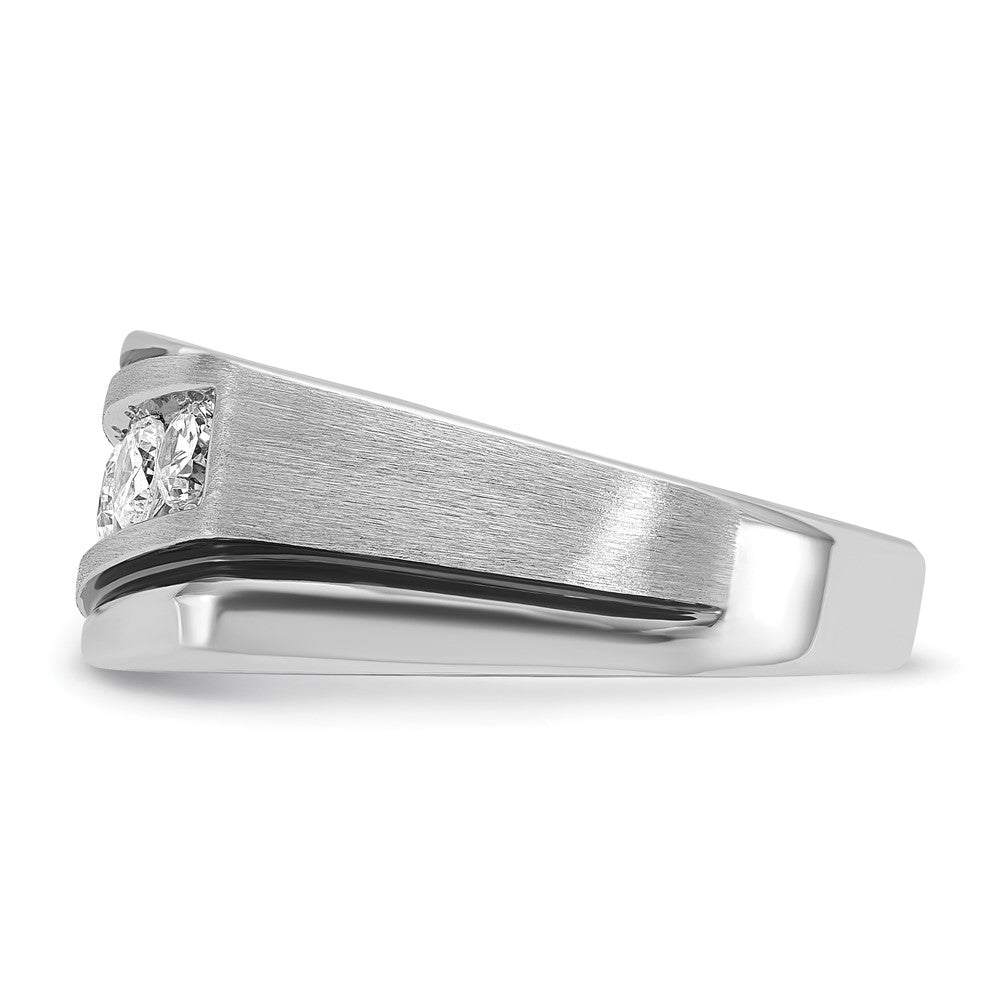 14k White Gold Men's Polished Satin and Grooved Ring Mounting