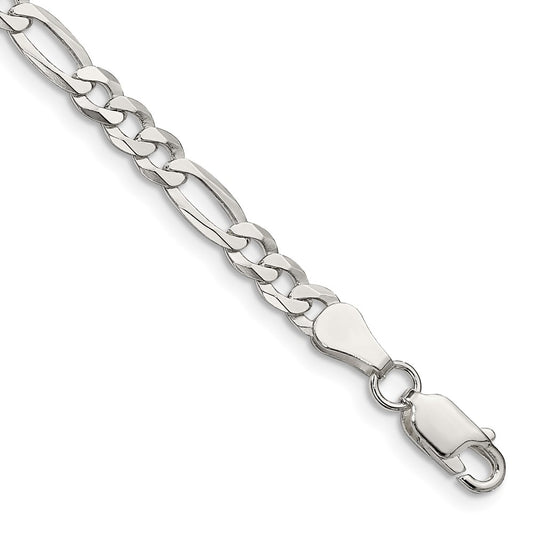 Sterling Silver 4.5mm Lightweight Flat Figaro Chain 7 inches