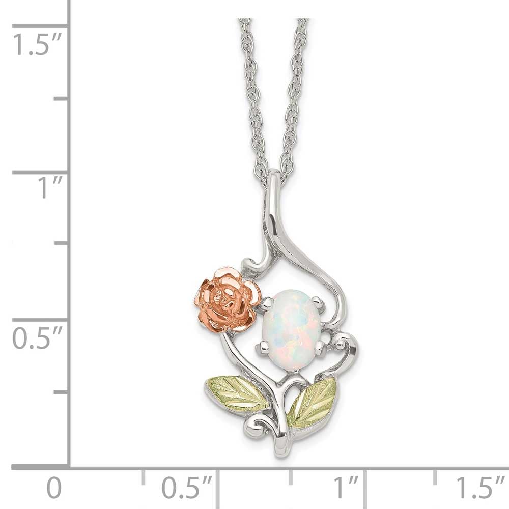 Landstrom's Mt. Rushmore Black Hills Sterling Silver 12K Gold Accents Rose and Lab Created White Opal 18 inch Spring Ring Clasp Necklace