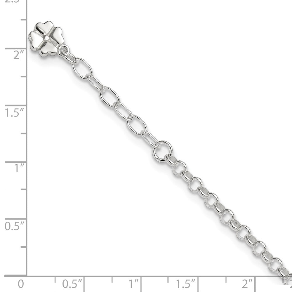 Sterling Silver Polished Four Leaf Clover 9in Plus 1in Ext. Anklet 9 inches