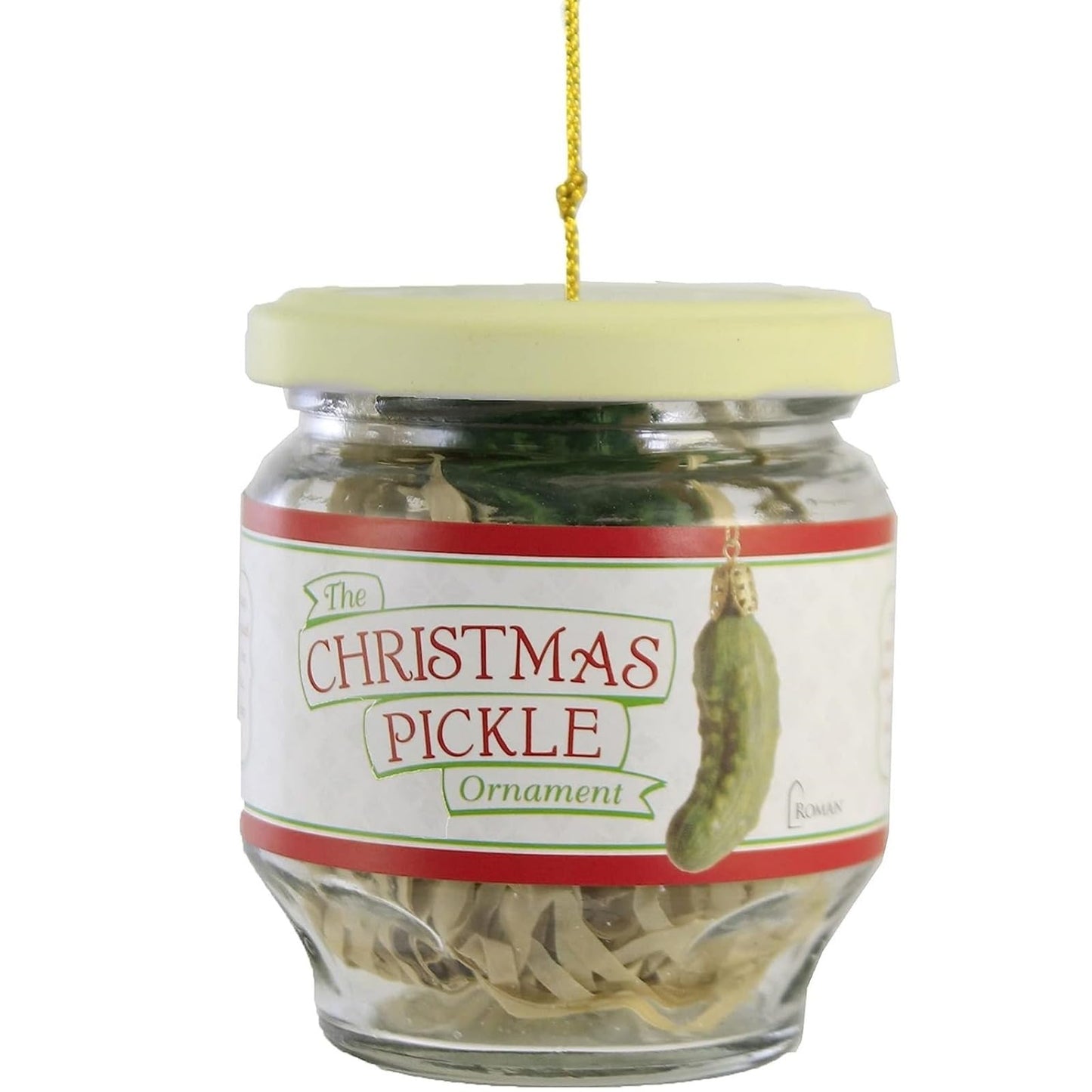 Roman 2-Piece Exclusive Christmas Pickle and Decorated Glass Jar Hanging Ornament, 1.5-Inch