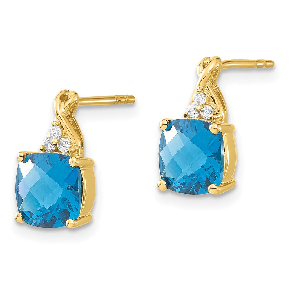14K Yellow Gold Synthetic Checkerboard Blue Topaz & Diamond Earrings