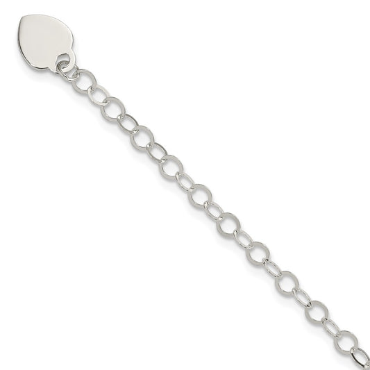 Sterling Silver Engraveable Heart Charm Childs Bracelet 6 inches