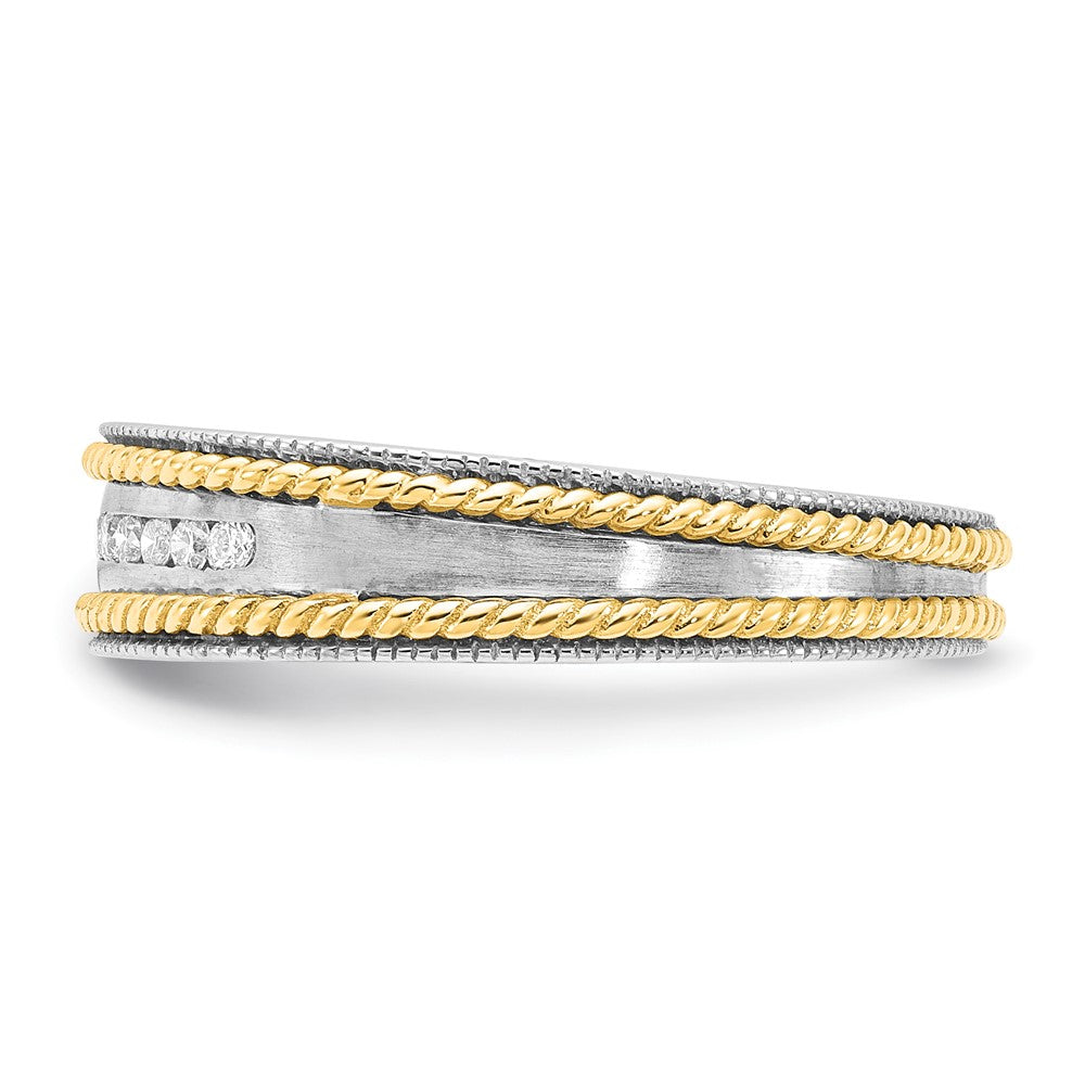 10K Two-tone Polished & Satin Rope Sides Diamond Ring