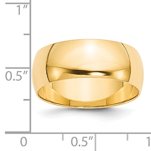 14k Yellow Gold 8mm Lightweight Half Round Wedding Band Size 13.5