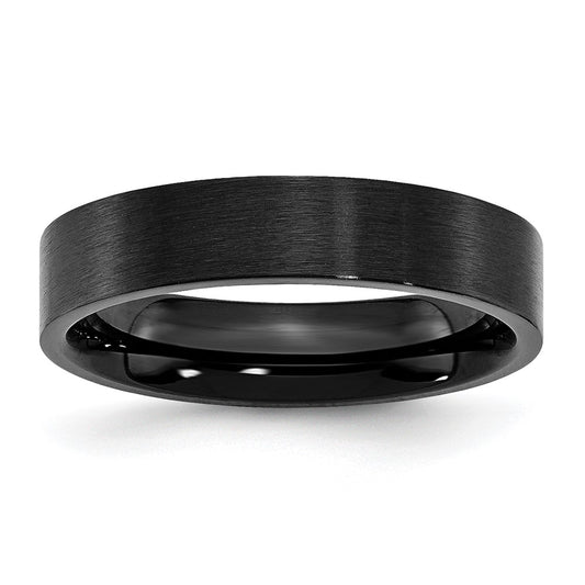 Stainless Steel 5mm Black IP-plated Brushed Flat Band Size - 6.5