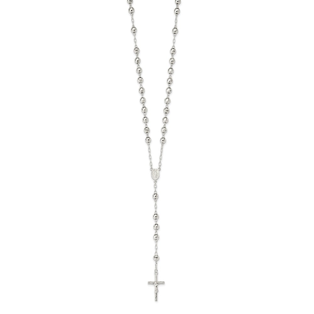 Sterling Silver Polished Rosary Necklace 26 Inches