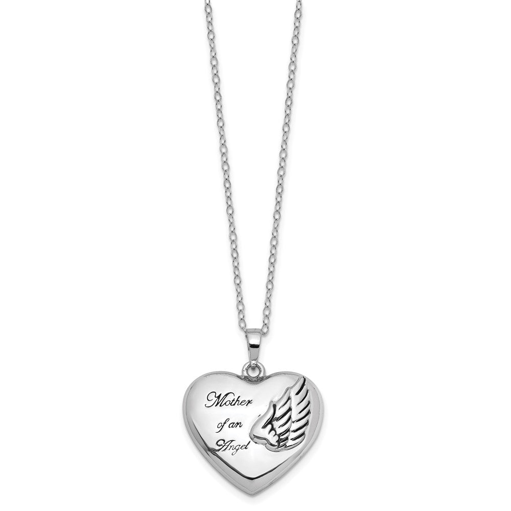 Sentimental Expressions Sterling Silver Rhodium-plated and Antiqued Mother of an Angel Heart Ash Holder 18 Inch Necklace 18 Inches