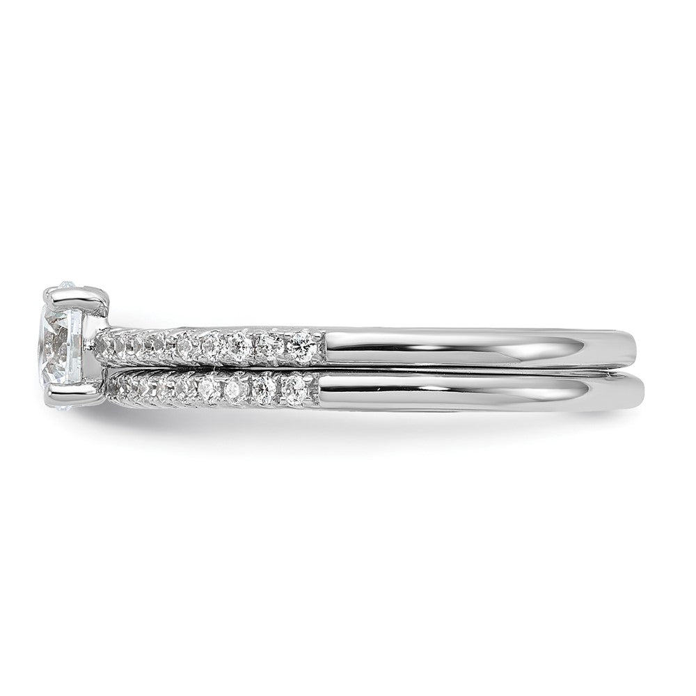 Brilliant Embers Sterling Silver Rhodium-plated 40 Stone Micro Pav‚ CZ 2 Piece Wedding Ring Set