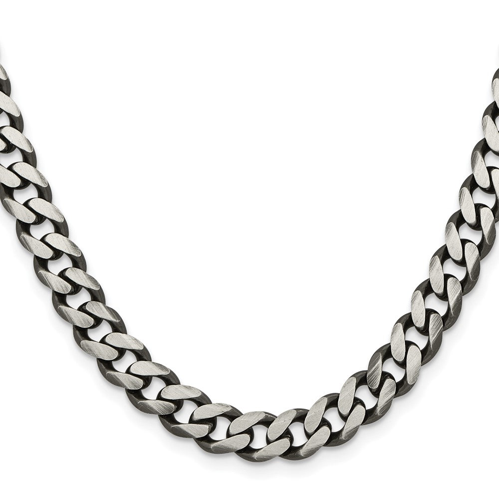 Sterling Silver Antiqued 9.3mm Curb Chain 18 Inches