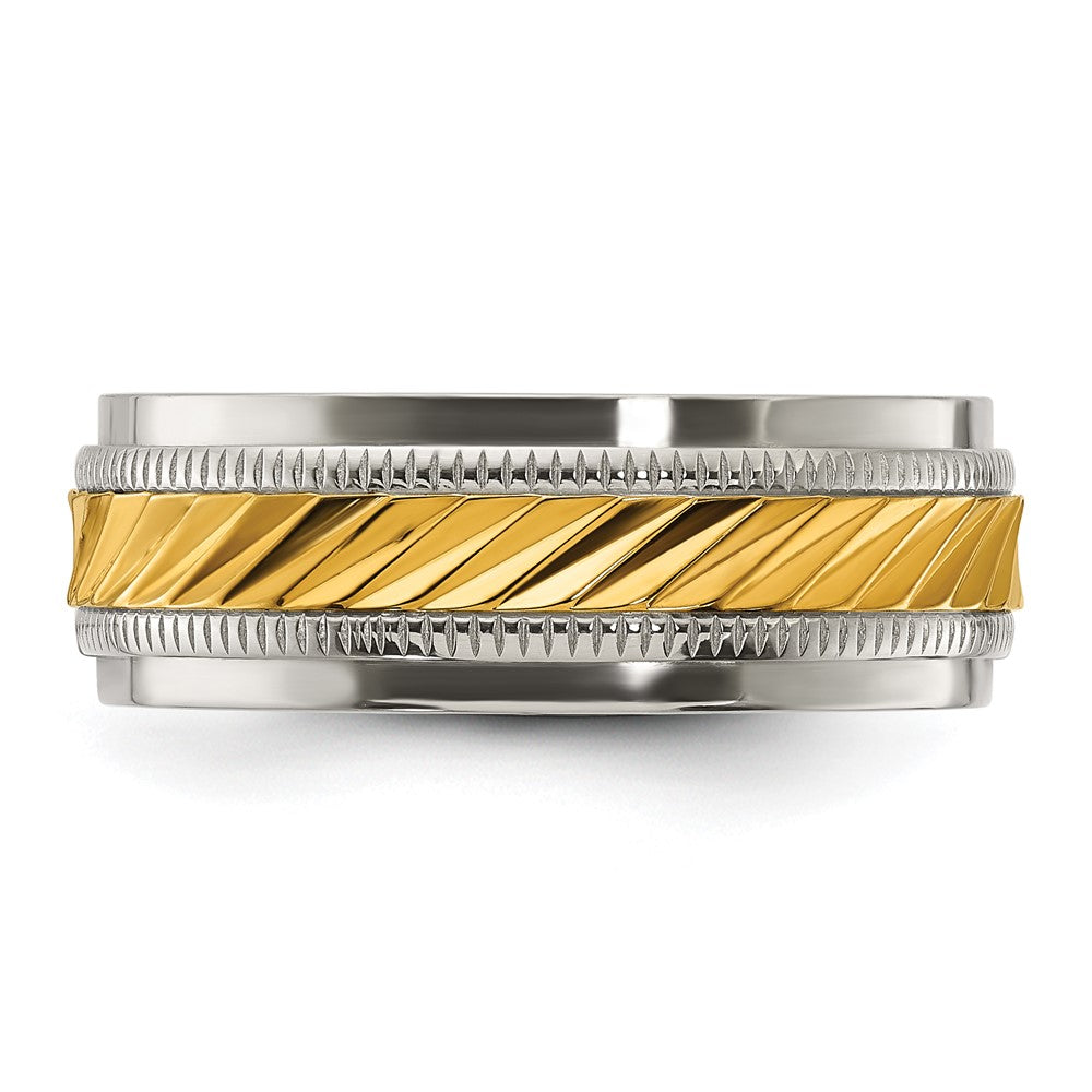 Titanium Polished w/Yellow IP-plated Center 8.00mm Band Size - 12