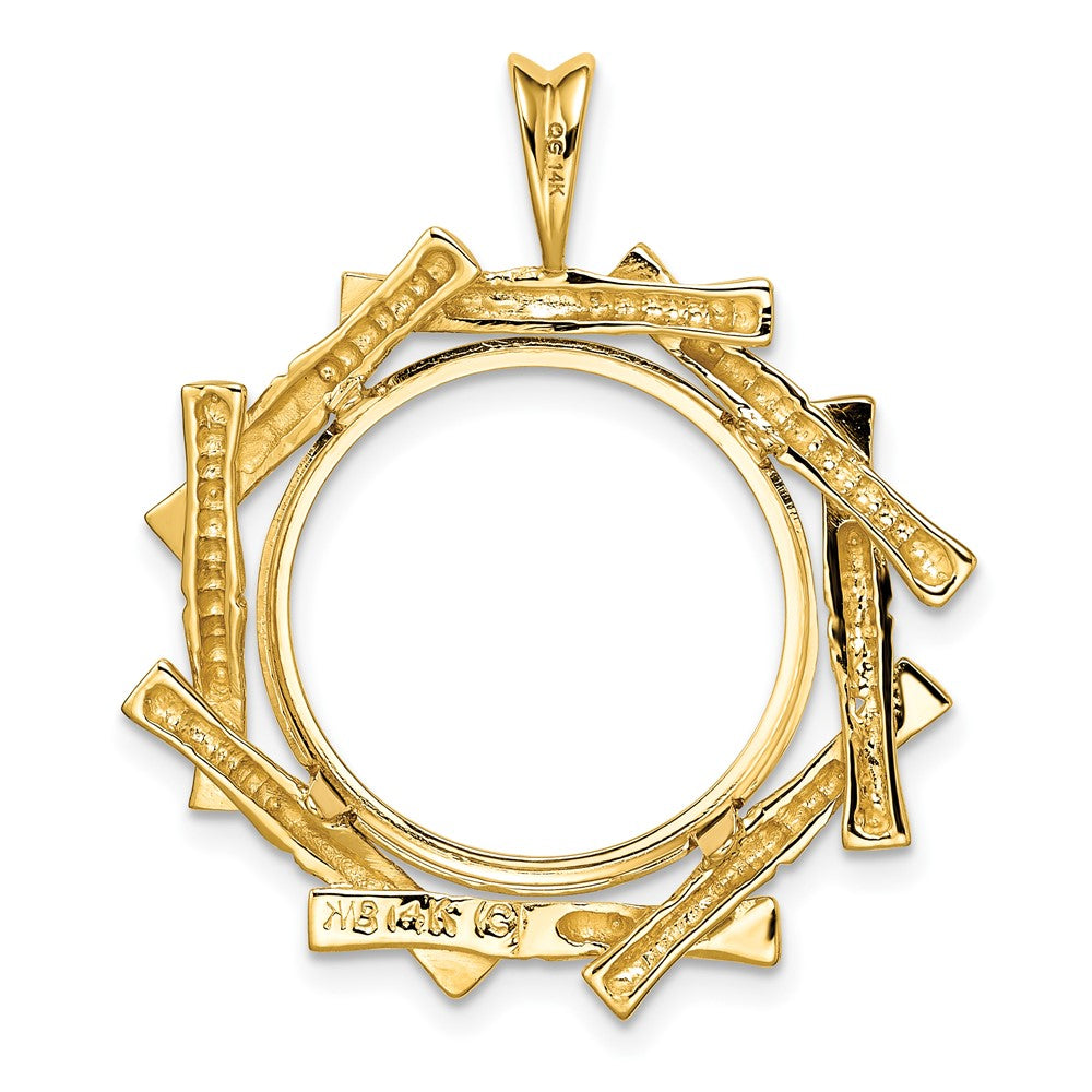 Wideband Distinguished Coin Jewelry 14k Polished and Textured Overlap Bamboo 18.0mm Prong Coin Bezel Pendant