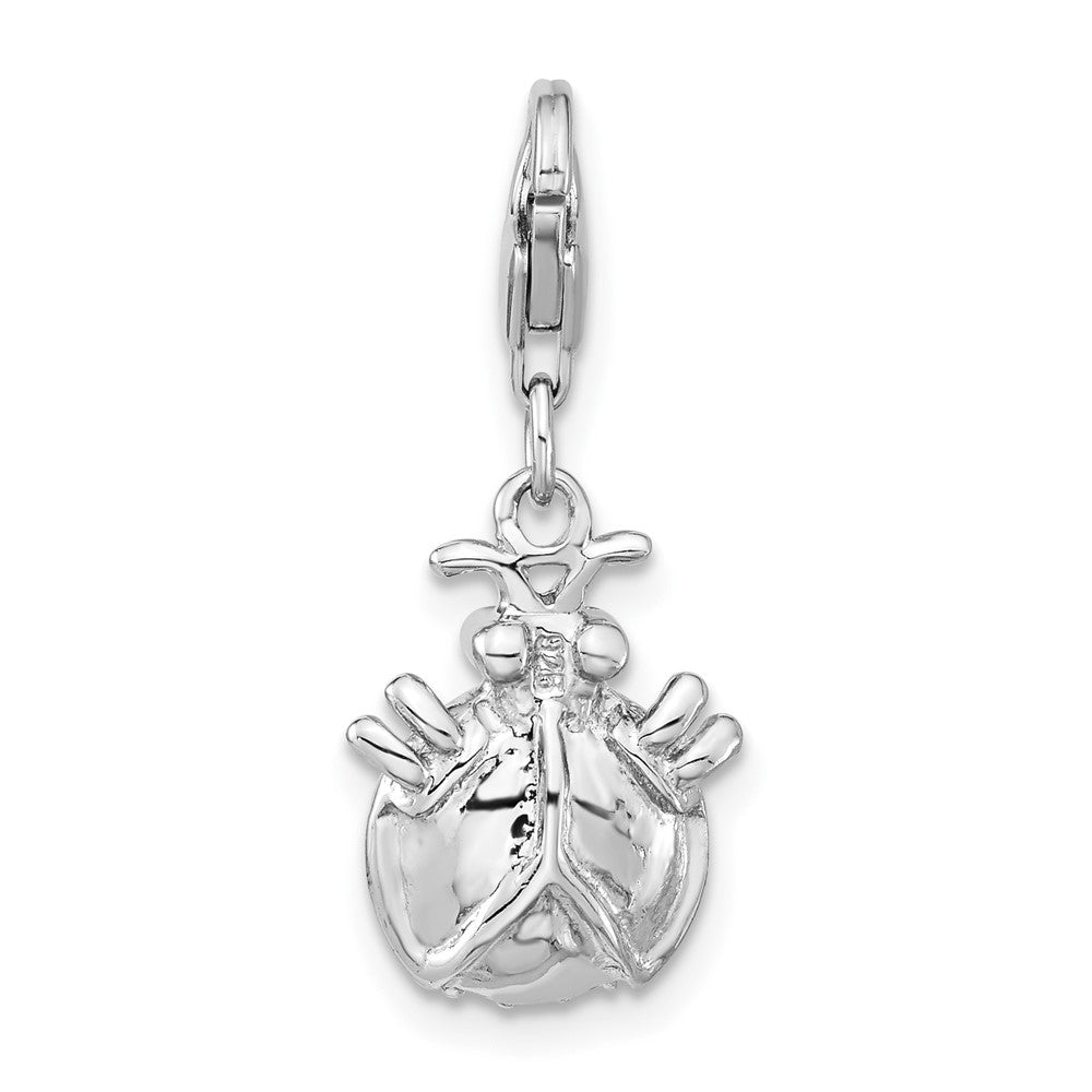 Sterling Silver Rhodium Plated CZ 3-D Enameled Lady Bug
