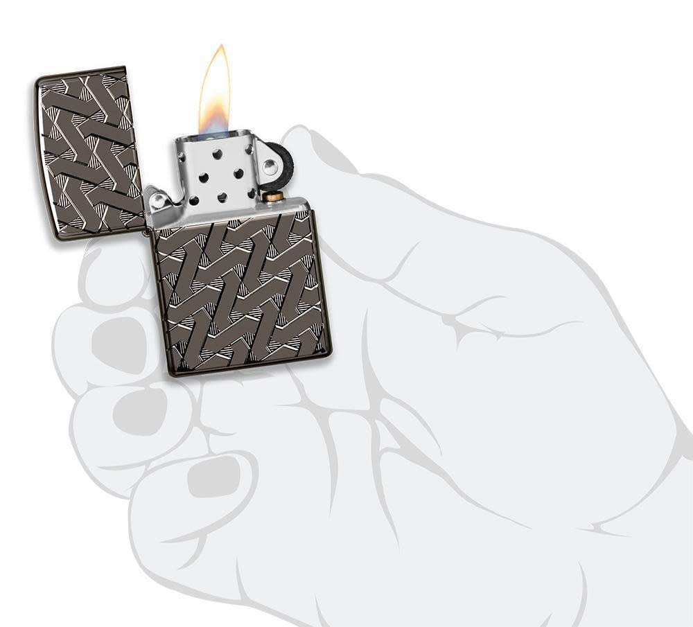 Zippo Armor Geometric Weave Design High Polish Black Ice Pocket Lighter