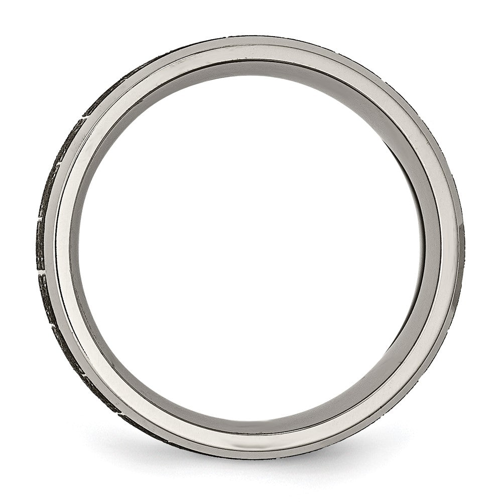 Titanium Brushed & Polished Greek Key Laser Design 8mm Beveled Band Size - 9.5