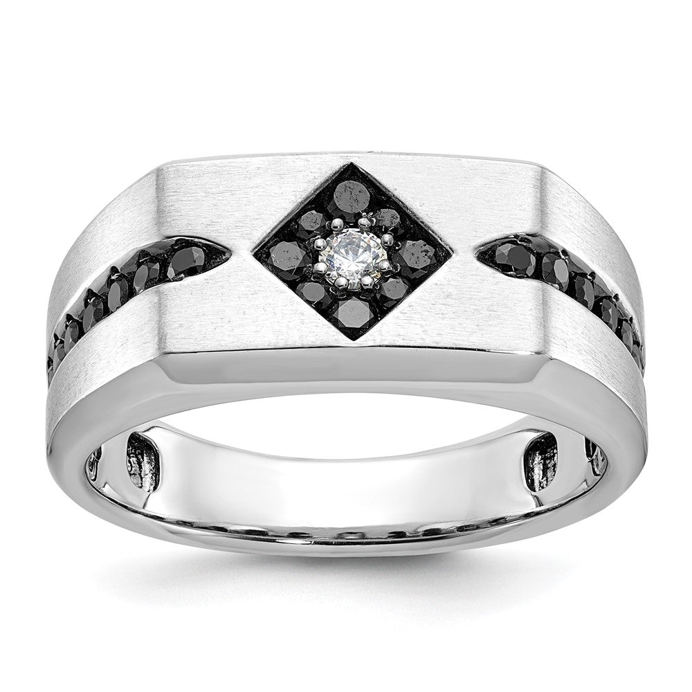 14k White Gold with Black Rhodium IBGoodman Men's Satin 5/8 carat Black and White Diamond Complete Ring