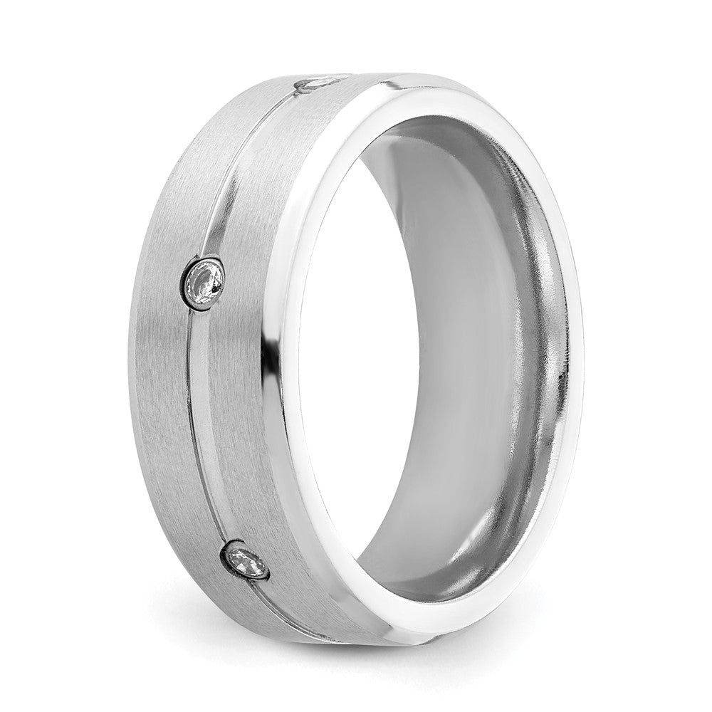 Cobalt Brushed and Polished with CZ Beveled 8mm Band Size - 8.5