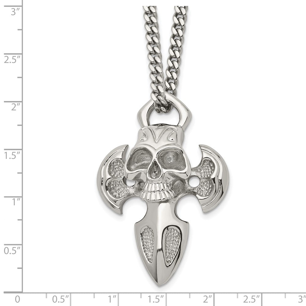 Stainless Steel Polished Cross with Skull 24in Necklace