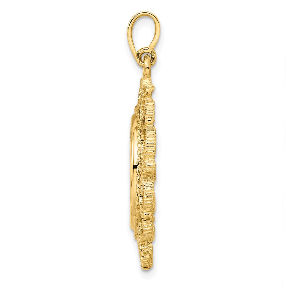 Wideband Distinguished Coin Jewelry 14k Polished and Textured Victorian 16.5mm Prong Coin Bezel Pendant